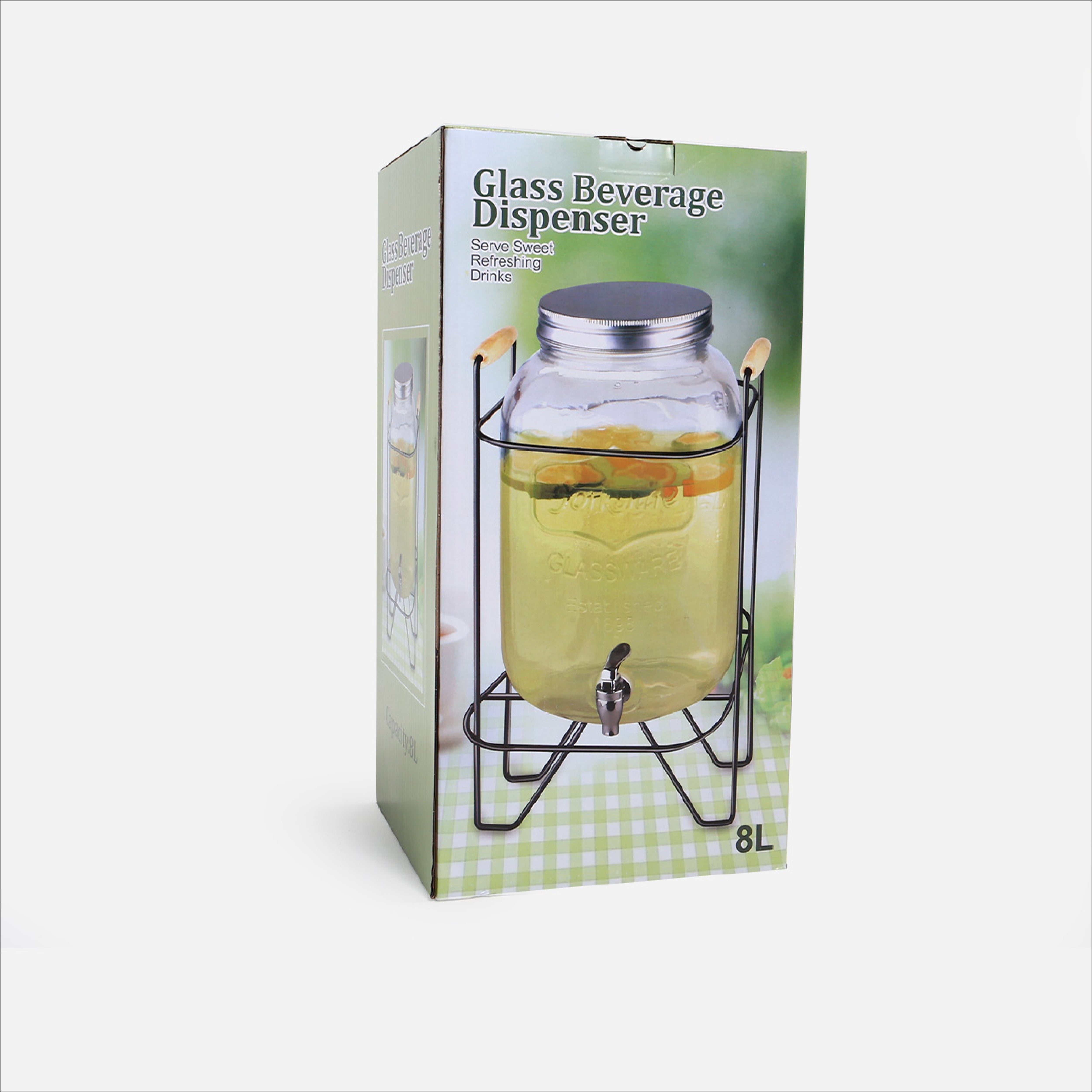 SM Home Glass Dispenser with Lid and Stand - 8L