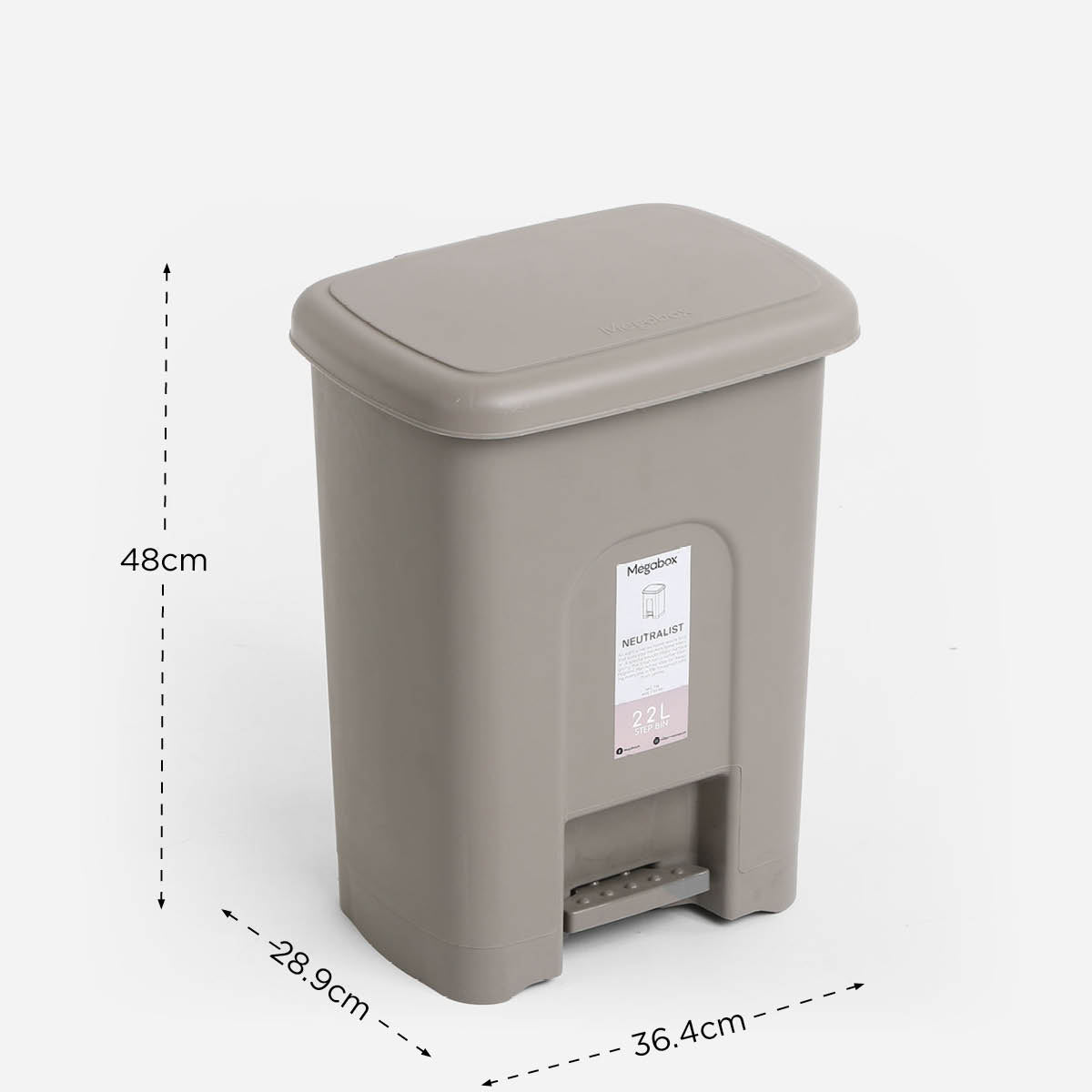 Megabox Neutralist Wide Step Bin MG-714 (Stone Gray) - 22L