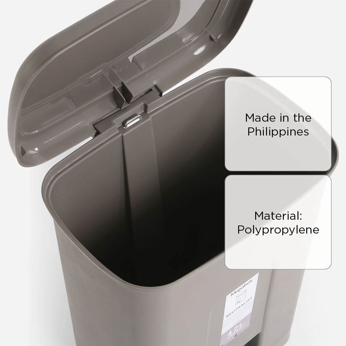 Megabox Neutralist Wide Step Bin MG-715 (Stone Grey) - 42L