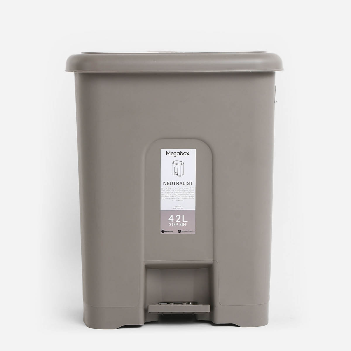 Megabox Neutralist Wide Step Bin MG-715 (Stone Grey) - 42L