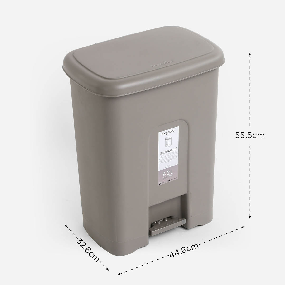 Megabox Neutralist Wide Step Bin MG-715 (Stone Grey) - 42L