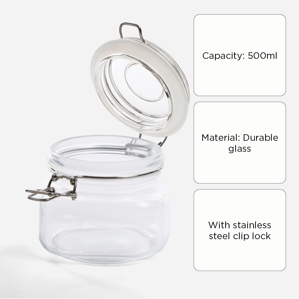 Hosh Glass Jar with Lid and Clip 500ml HO-314
