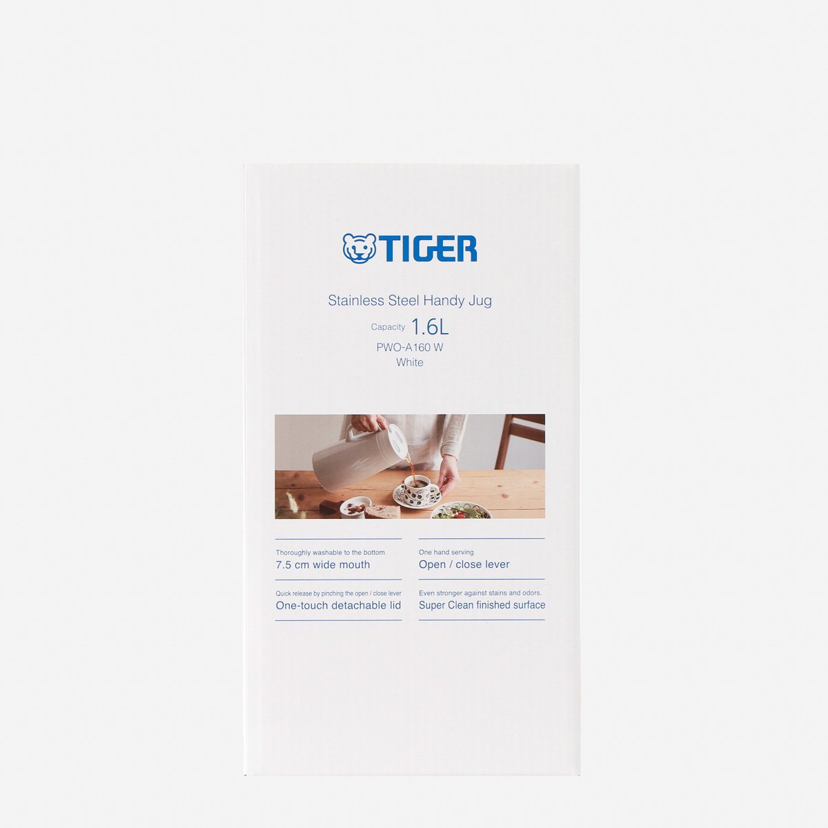 Tiger Stainless Steel Handy Jug 1.6L - White