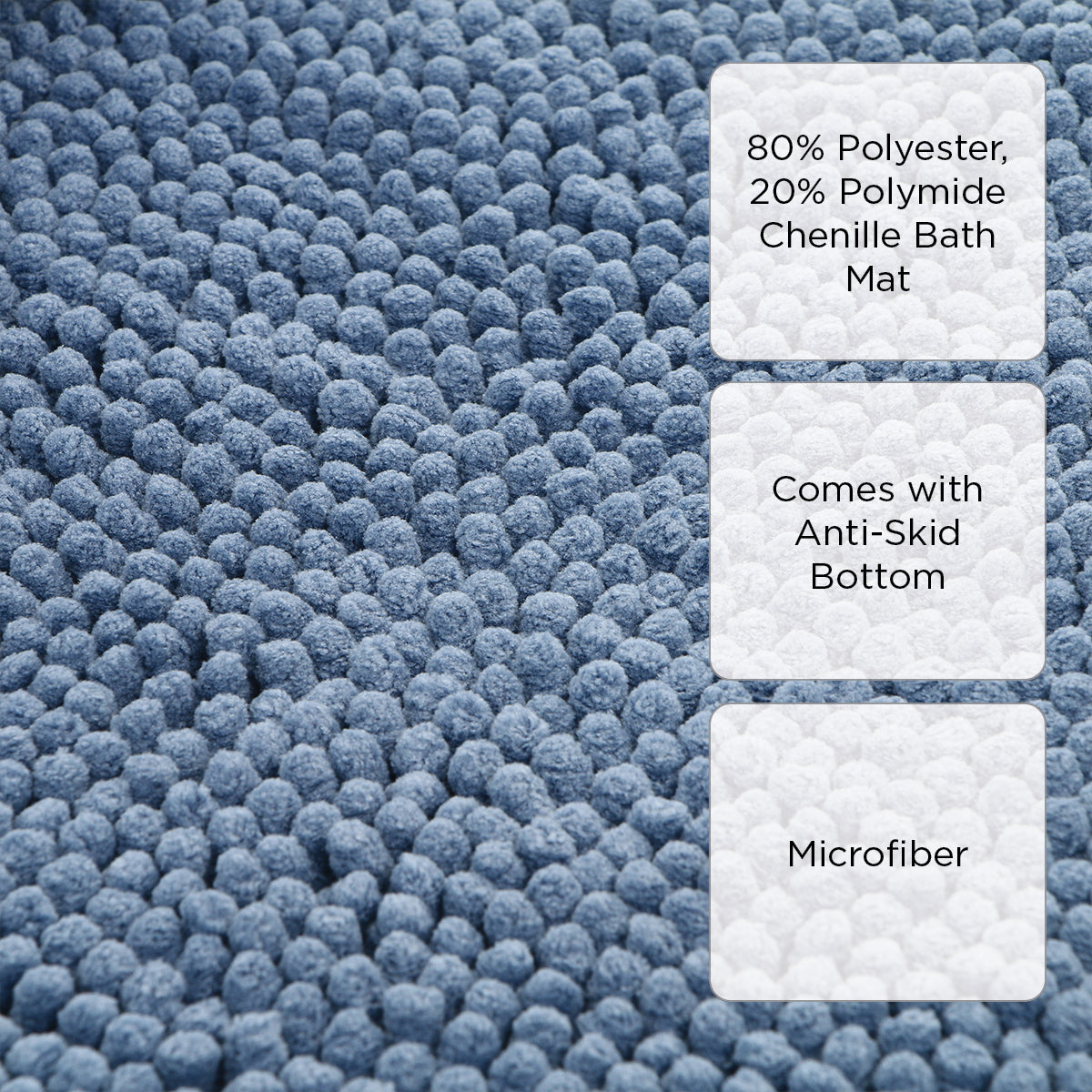 Hosh Chenille Bath Mat (Midnight Blue) - 40x70 cm