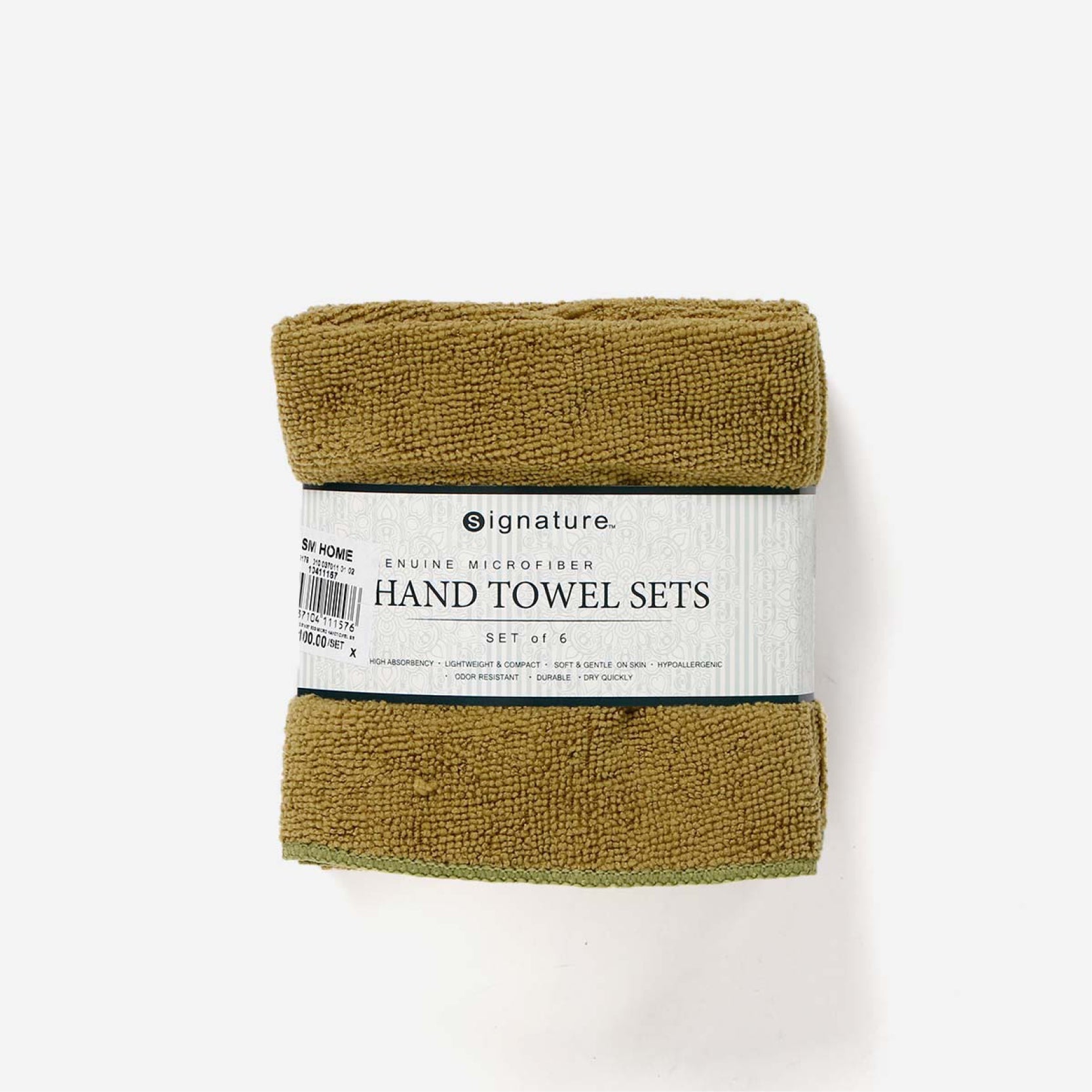 SM Home Set of 6 Microfiber Hand Towels (Cedar Green) - 11x18 inches