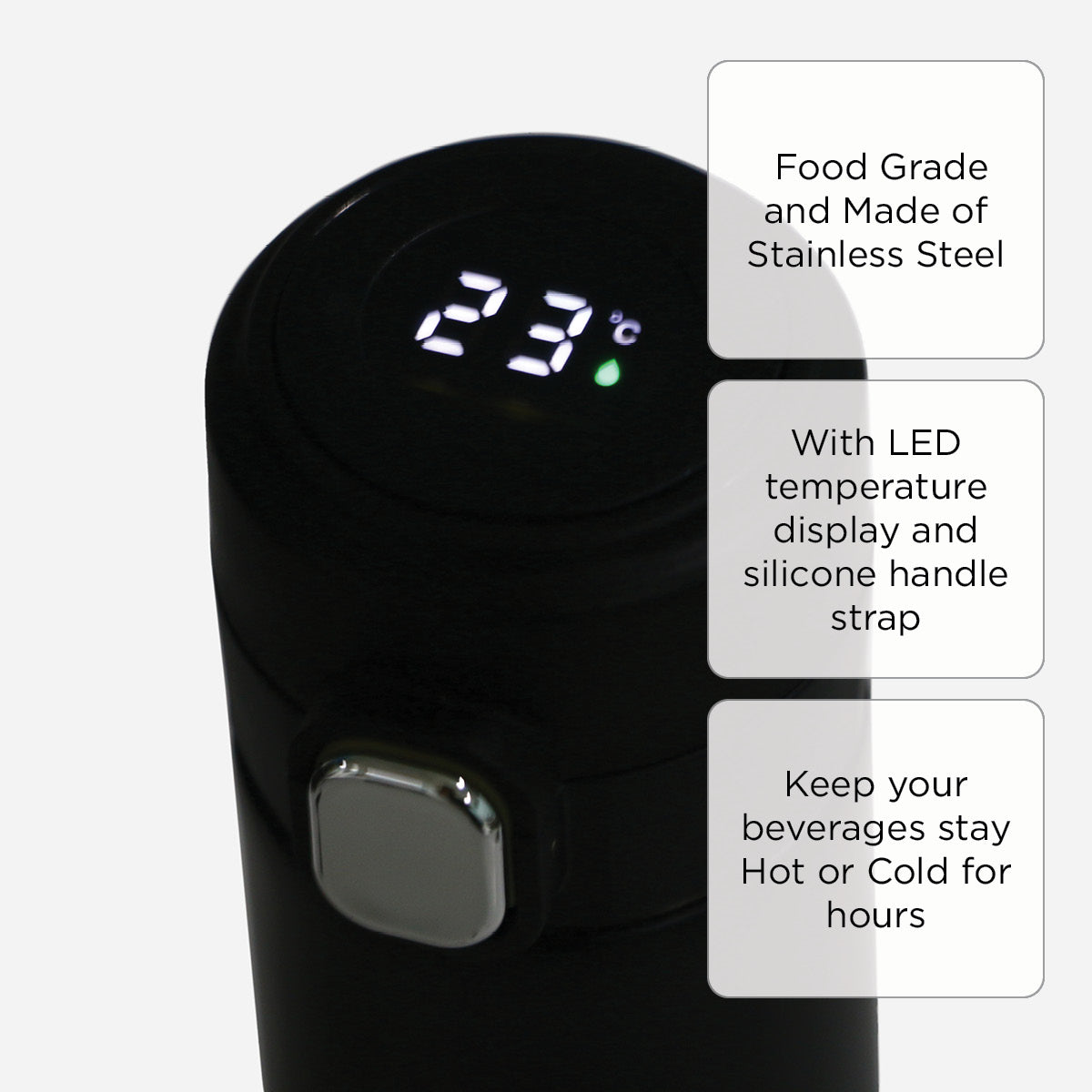 Atlantic Double Wall Bottle With Temperature CMBLBK (Black) - 430ml