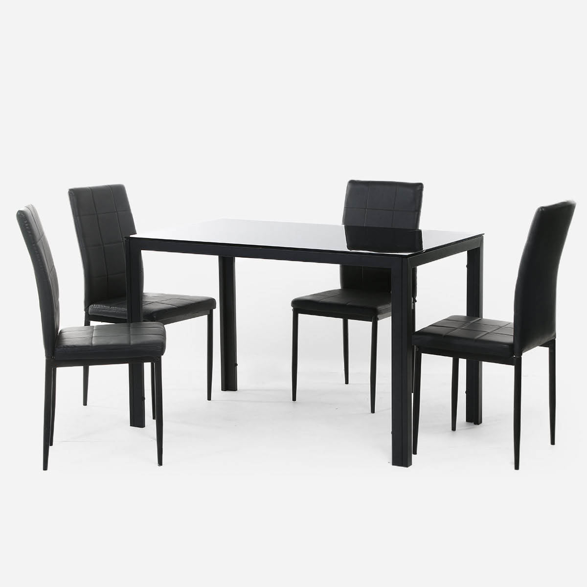 SM Home Dathan 4-Seater Dining Set Glass Top - Black