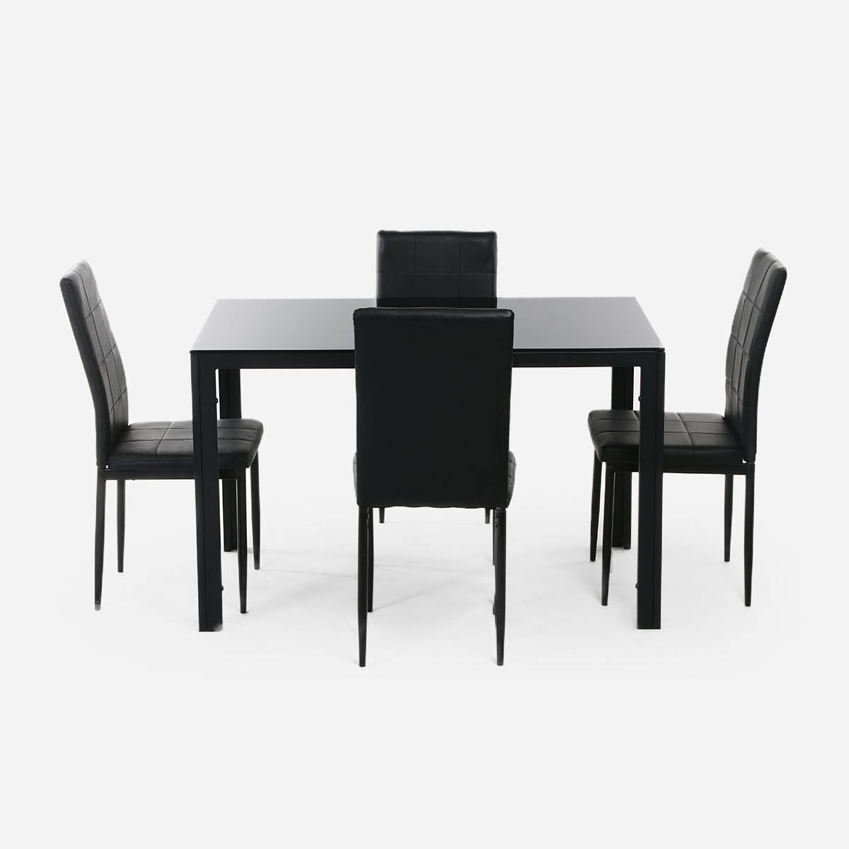 SM Home Dathan 4-Seater Dining Set Glass Top - Black