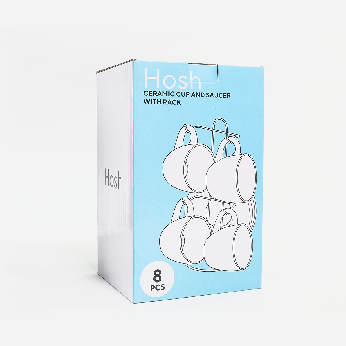 Hosh  Set of 8 Colored Cup and Saucer with Rack
