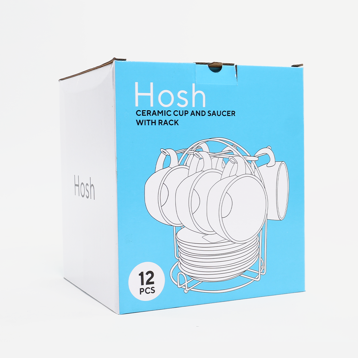 Hosh Set of 12 Colored Cup and Saucer with Rack