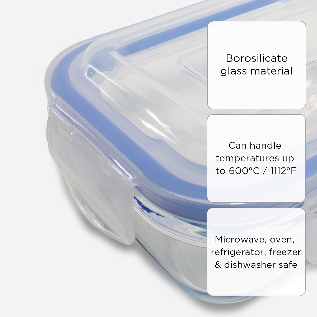 Masflex Airtight Rectangular Glass Food Container - 1050ml