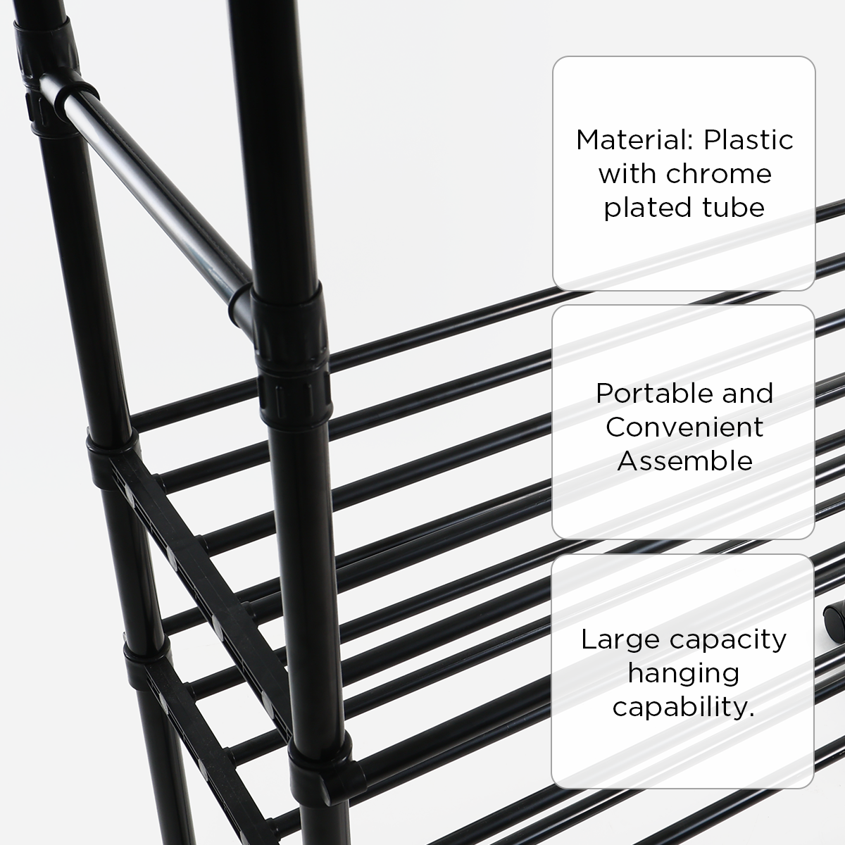 Hosh Garment Rack with Shelves - Black