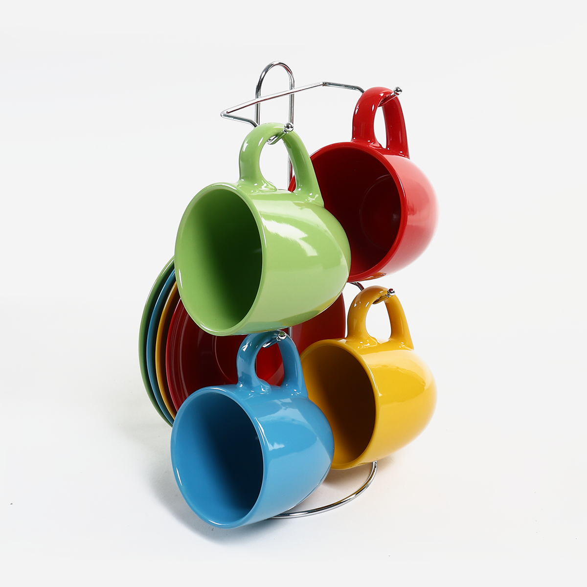 Hosh  Set of 8 Colored Cup and Saucer with Rack