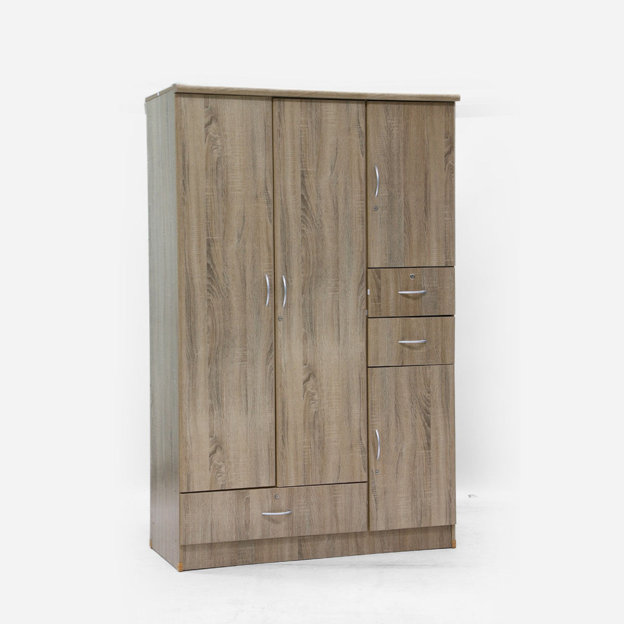 SM Home Harmony  Haider 4-Door Wardrobe With 3 Drawer - White Oak