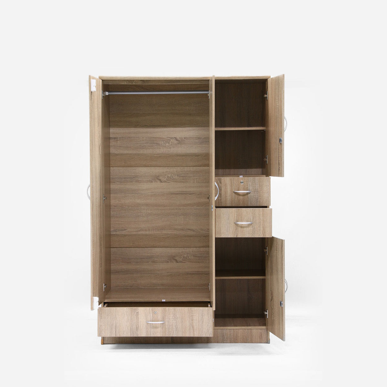 SM Home Harmony  Haider 4-Door Wardrobe With 3 Drawer - White Oak