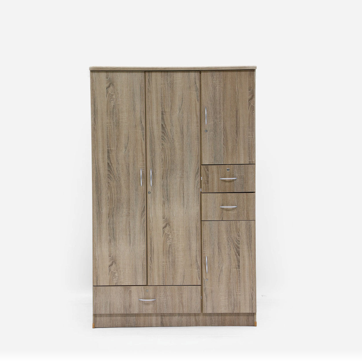 SM Home Harmony  Haider 4-Door Wardrobe With 3 Drawer - White Oak