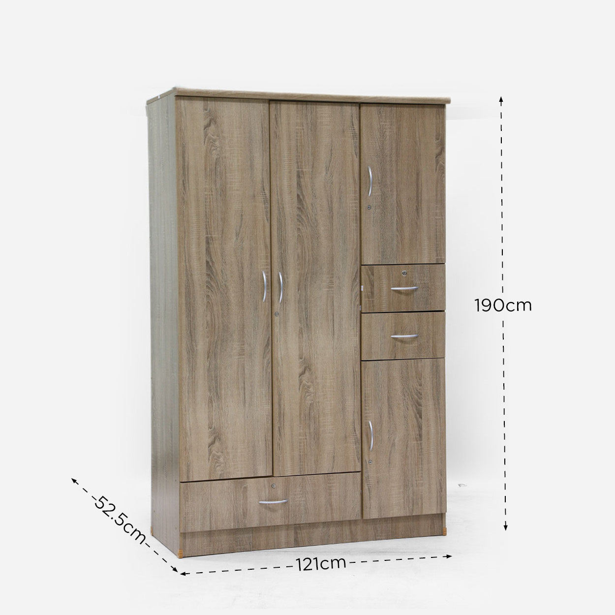 SM Home Harmony  Haider 4-Door Wardrobe With 3 Drawer - White Oak