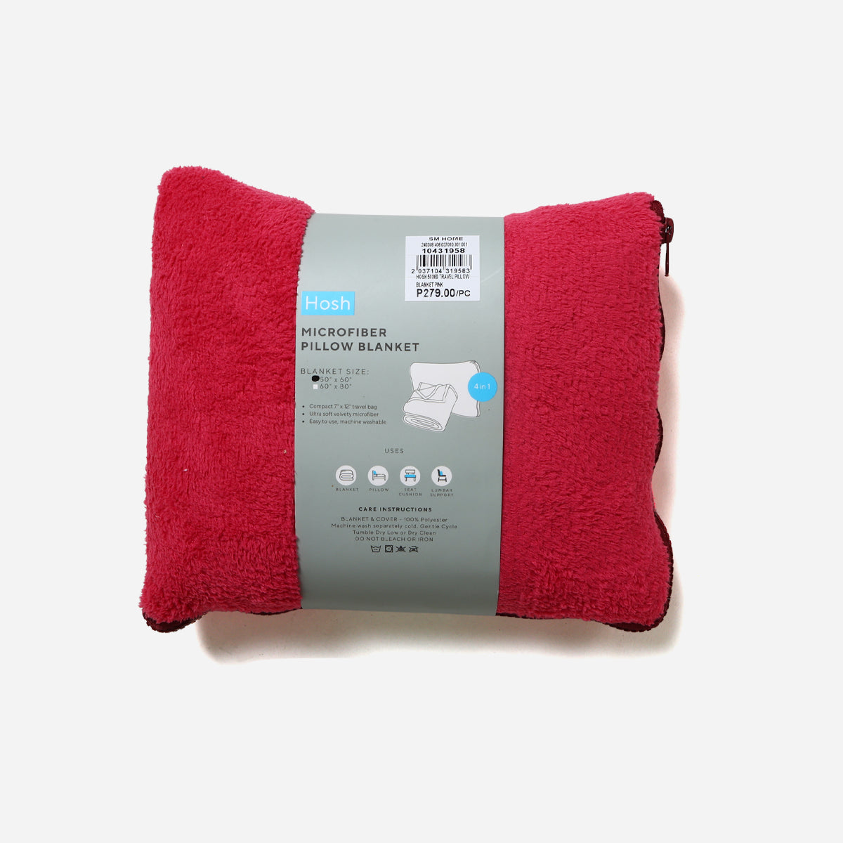 Hosh Travel Pillow Blanket (Pink) - 50x60 inches