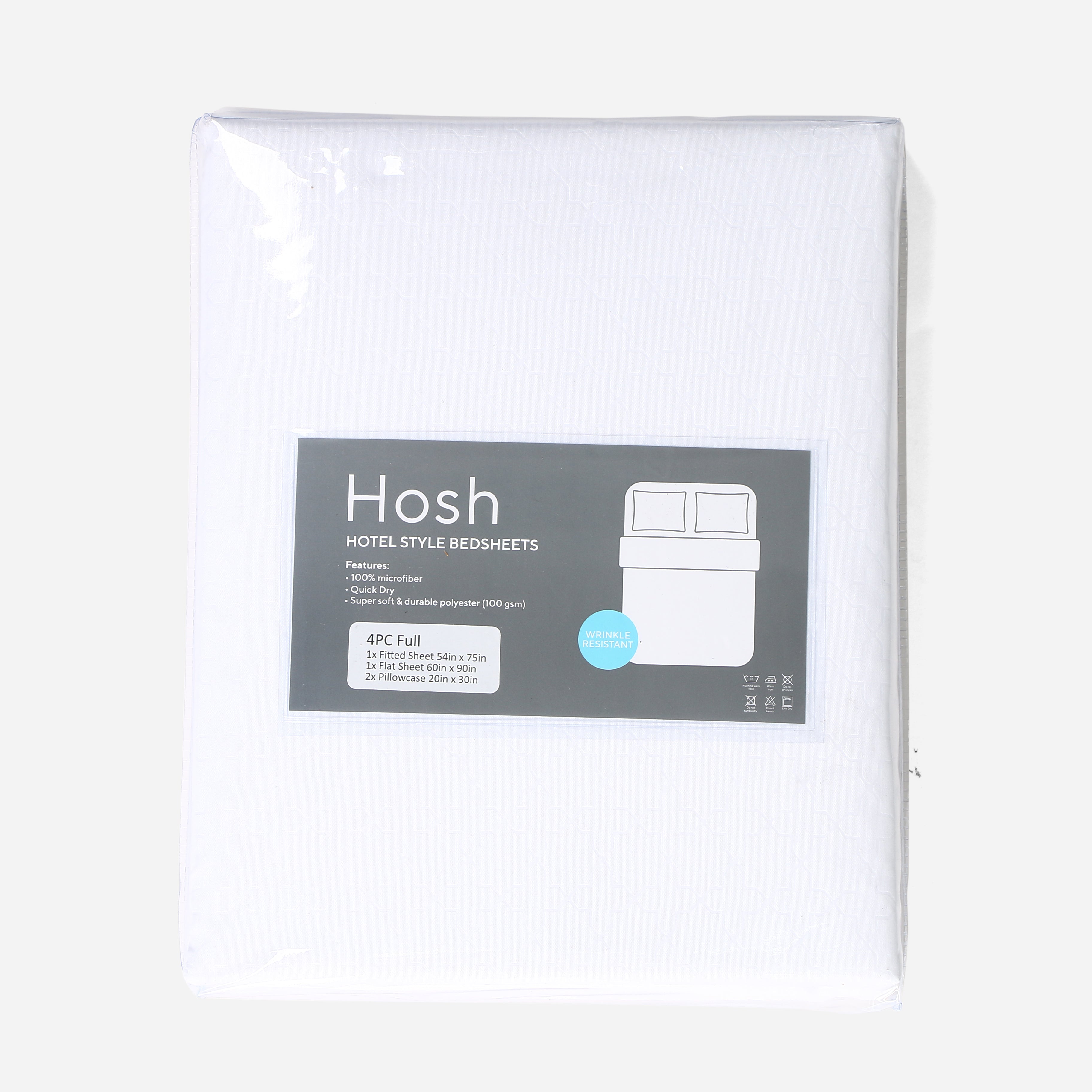 Hosh 4-Piece Bedsheet Set Emboss Clover (White) - Full