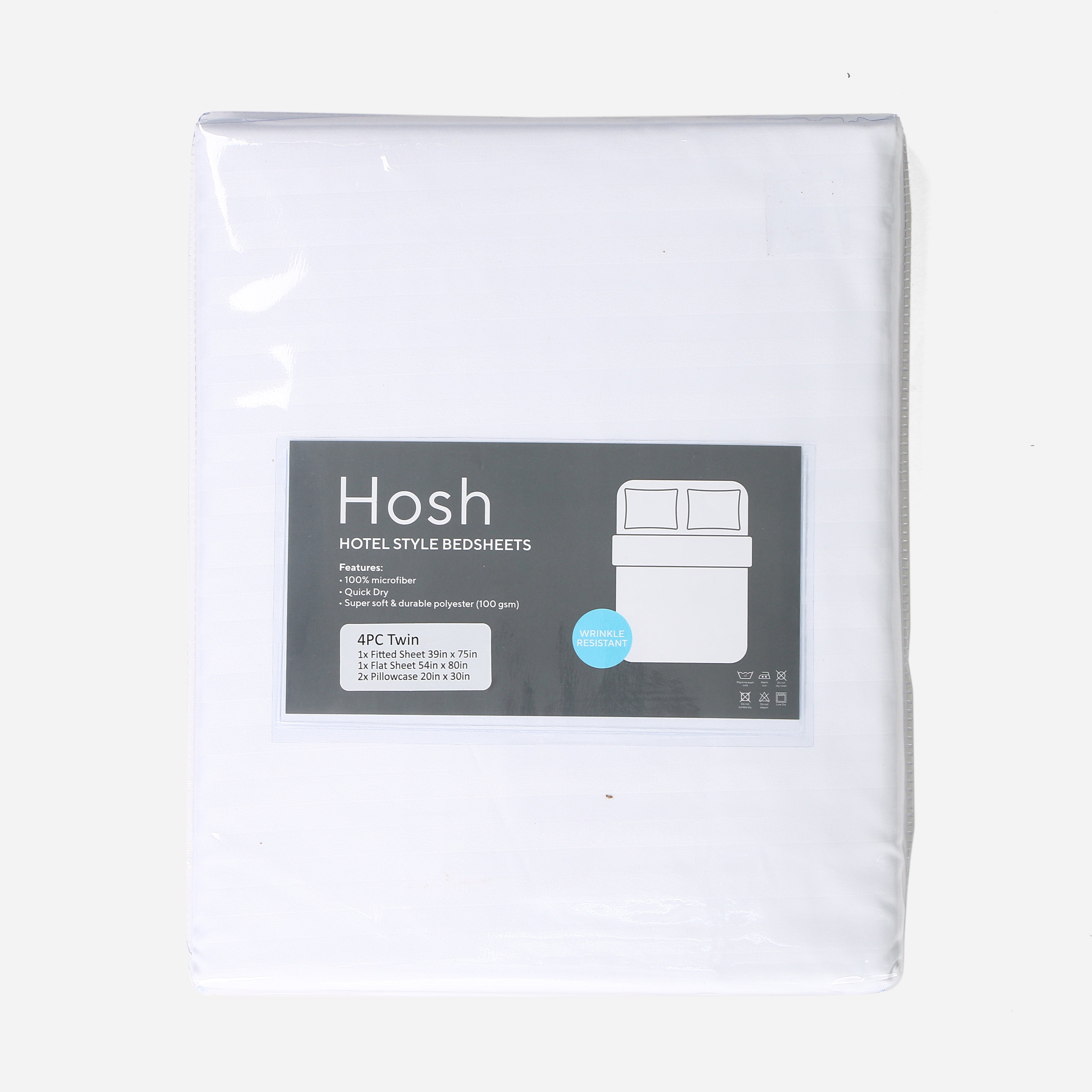 Hosh 4-Piece Bedsheet Set Emboss Big Stripe (White) - Twin
