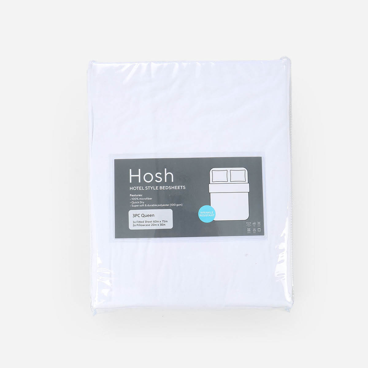Hosh Twin 3pc Fitted Bedsheets Jacquard Big Stripes - White