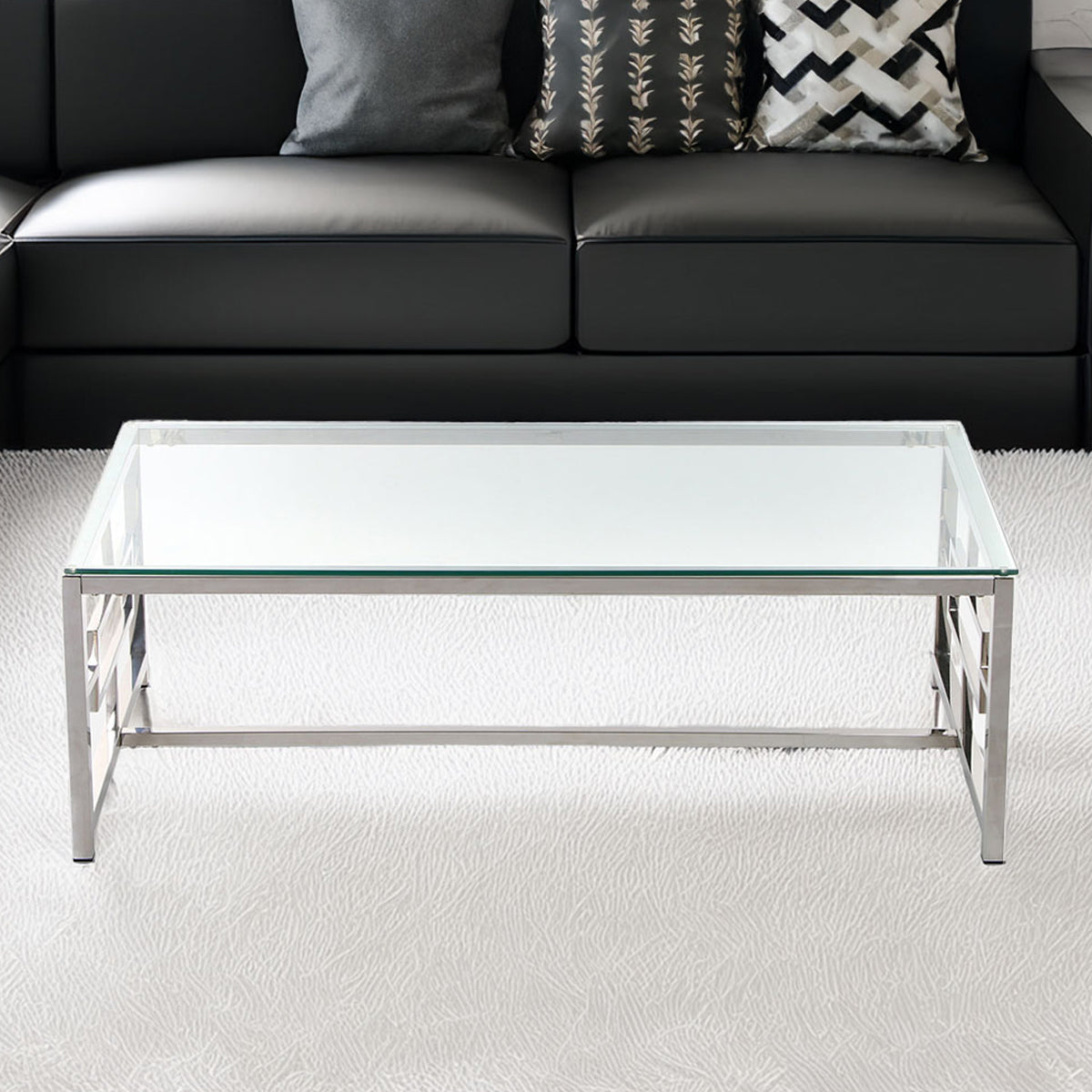 SM Home Parcell Coffee Table SS151AS - Clear Glass Top and Metal Legs