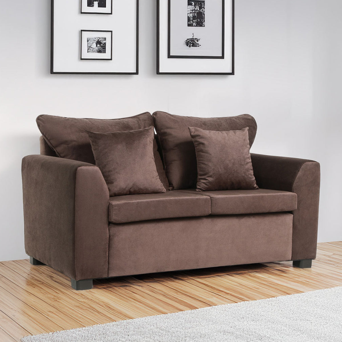 SM Home Serena 2-Seater Sofa with 2 Throw Pillows - Col3Brown