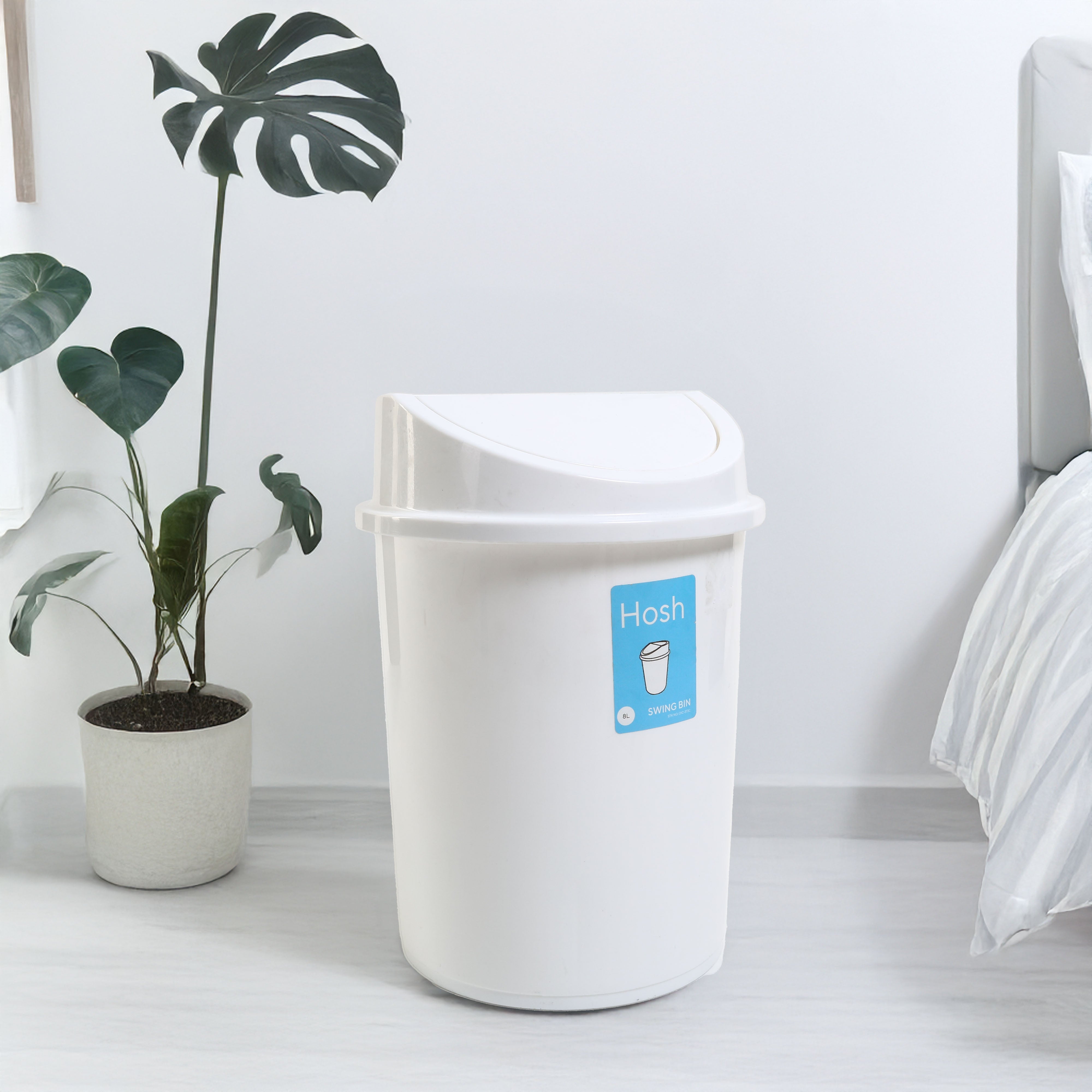 Hosh Round Swing Bin 8L – White