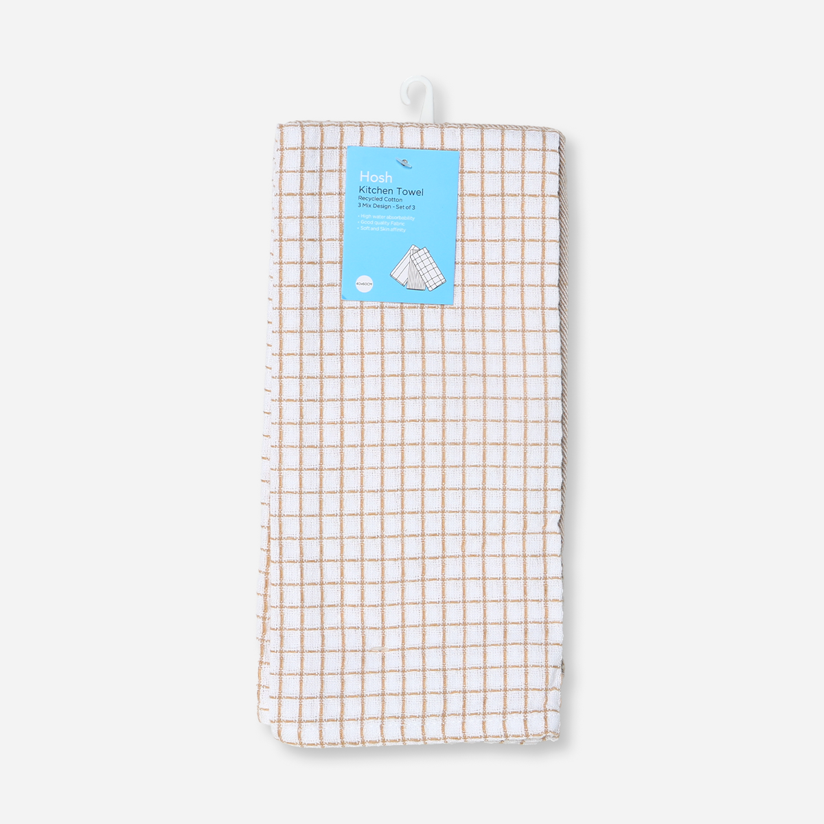 SM Home Set of 3 Waffle Kitchen Towels Checkered and Stripes - Beige