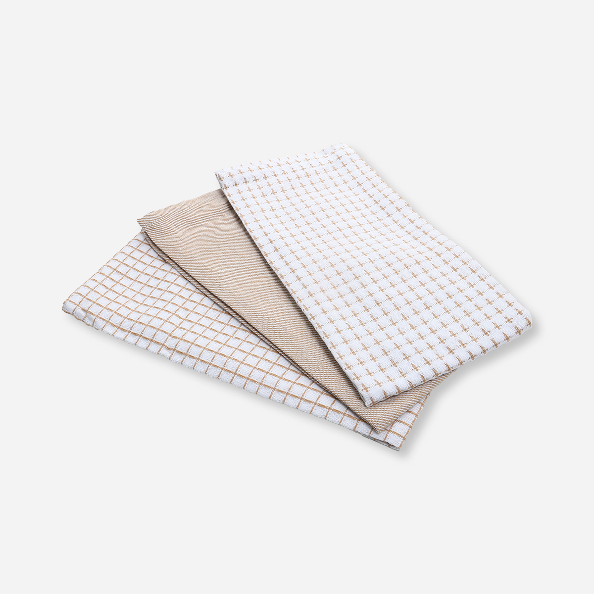 SM Home Set of 3 Waffle Kitchen Towels Checkered and Stripes - Beige