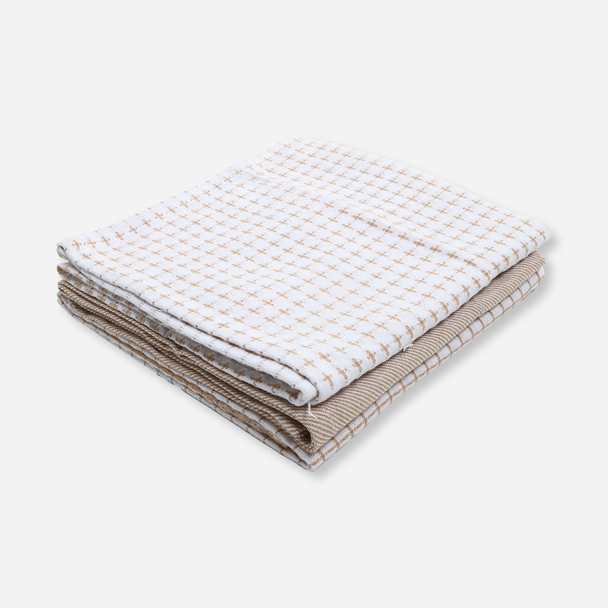 SM Home Set of 3 Waffle Kitchen Towels Checkered and Stripes - Beige