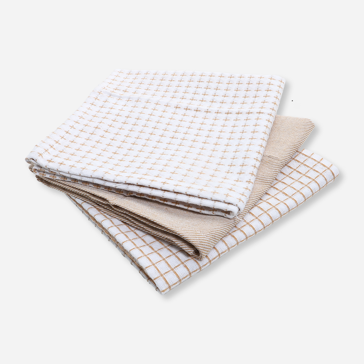 SM Home Set of 3 Waffle Kitchen Towels Checkered and Stripes - Beige