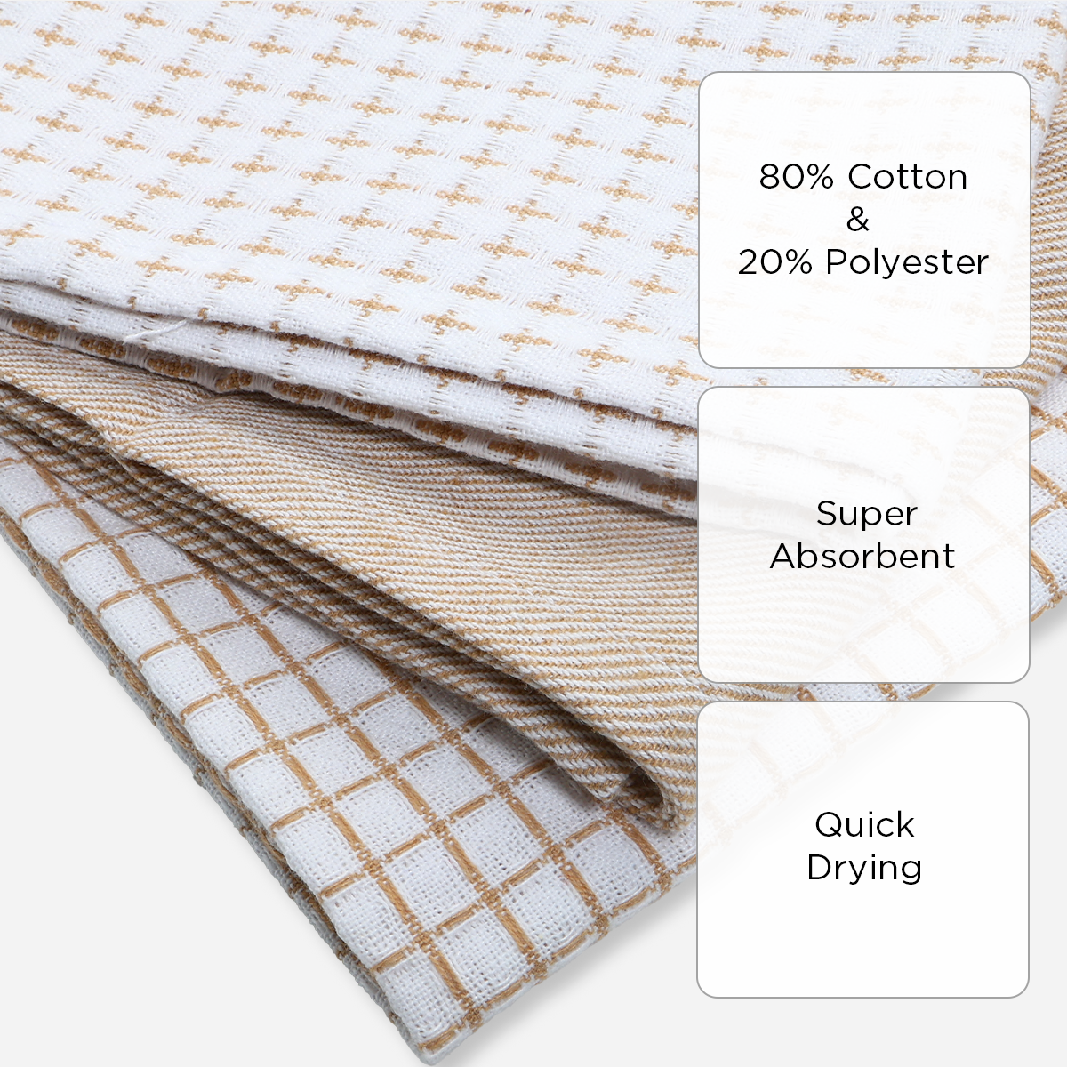 SM Home Set of 3 Waffle Kitchen Towels Checkered and Stripes - Beige
