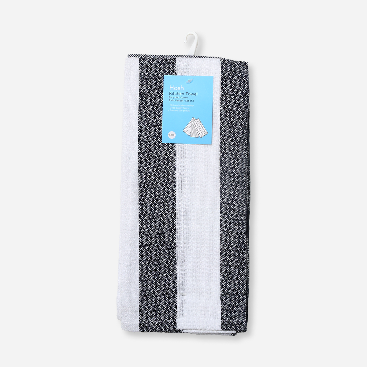 SM Home Set of 3 Waffle Kitchen Towels Checkered and Stripes - Blue