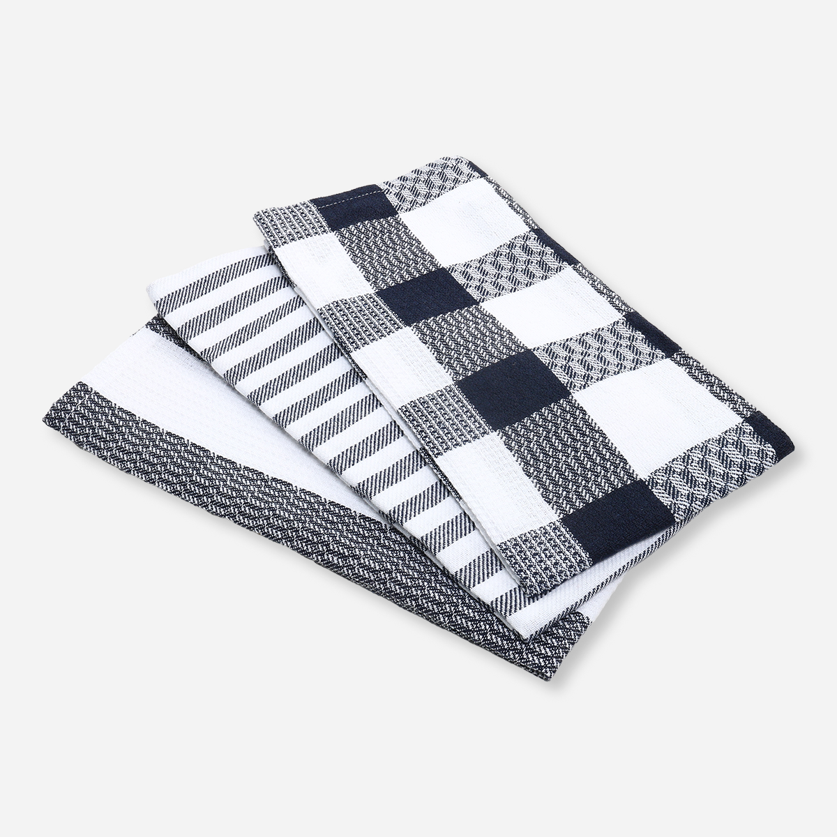 SM Home Set of 3 Waffle Kitchen Towels Checkered and Stripes - Blue