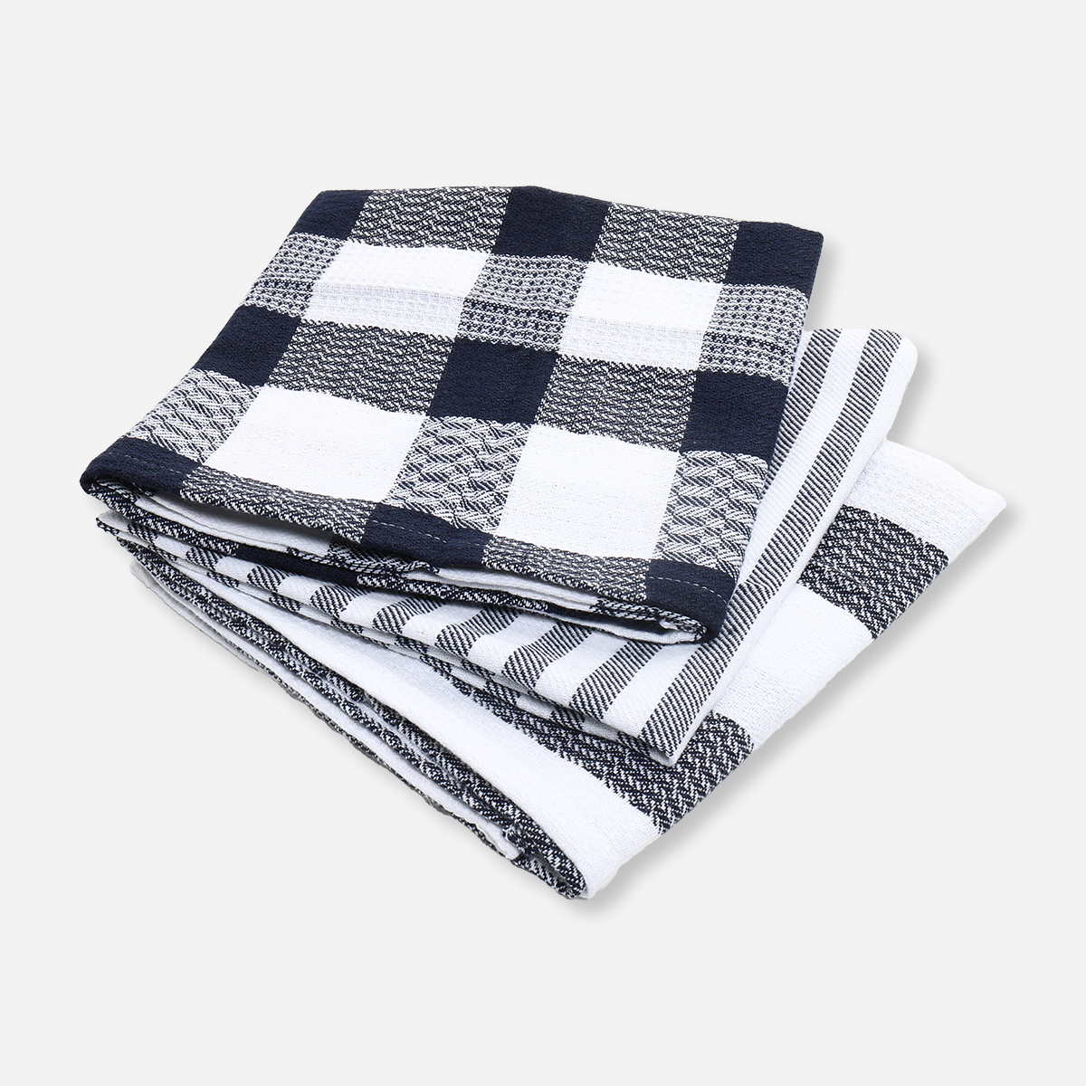 SM Home Set of 3 Waffle Kitchen Towels Checkered and Stripes - Blue