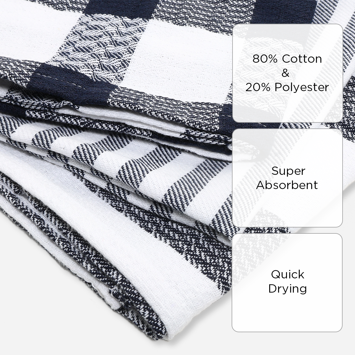 SM Home Set of 3 Waffle Kitchen Towels Checkered and Stripes - Blue