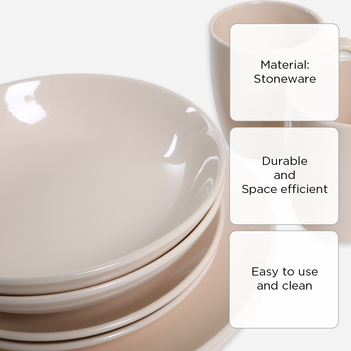 Masflex Set of 8 ZN-1032 Stoneware Dinnerware - Cream