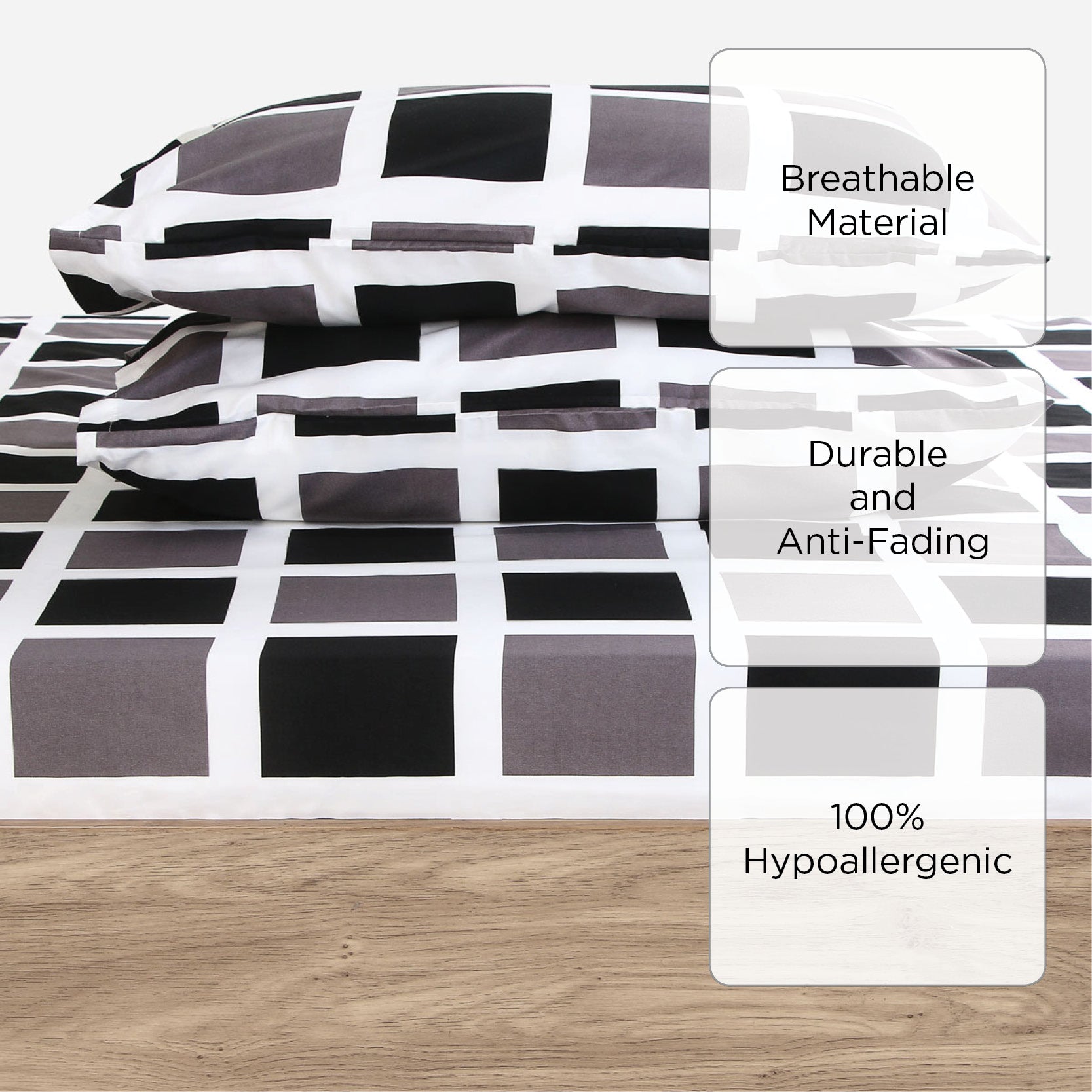 Kingston 3 -Piece Queen Size Fitted Bedding Set Ð Checkered Black and White