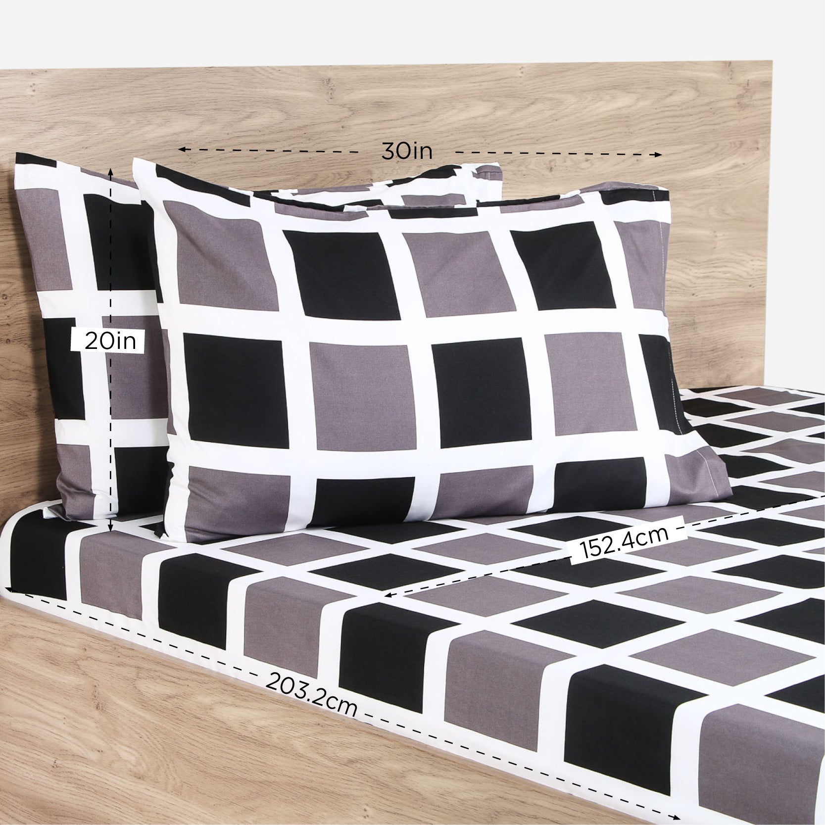Kingston 3 -Piece Queen Size Fitted Bedding Set Ð Checkered Black and White