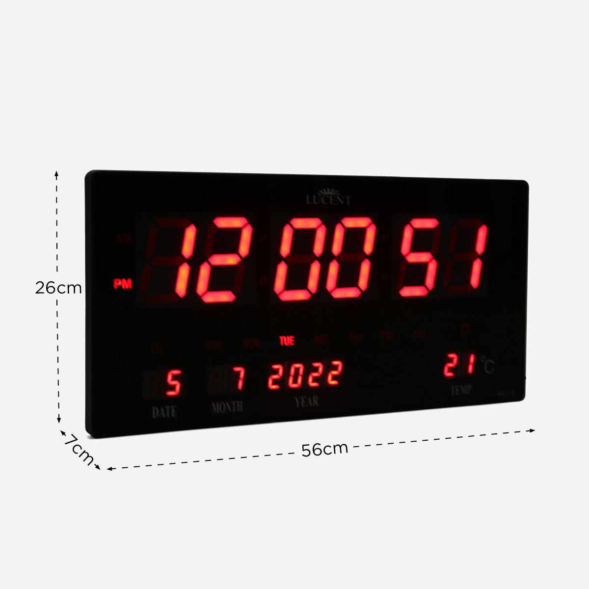 Lucent LED Wall Clock 4622 -ÊBlack Frame, Red LED