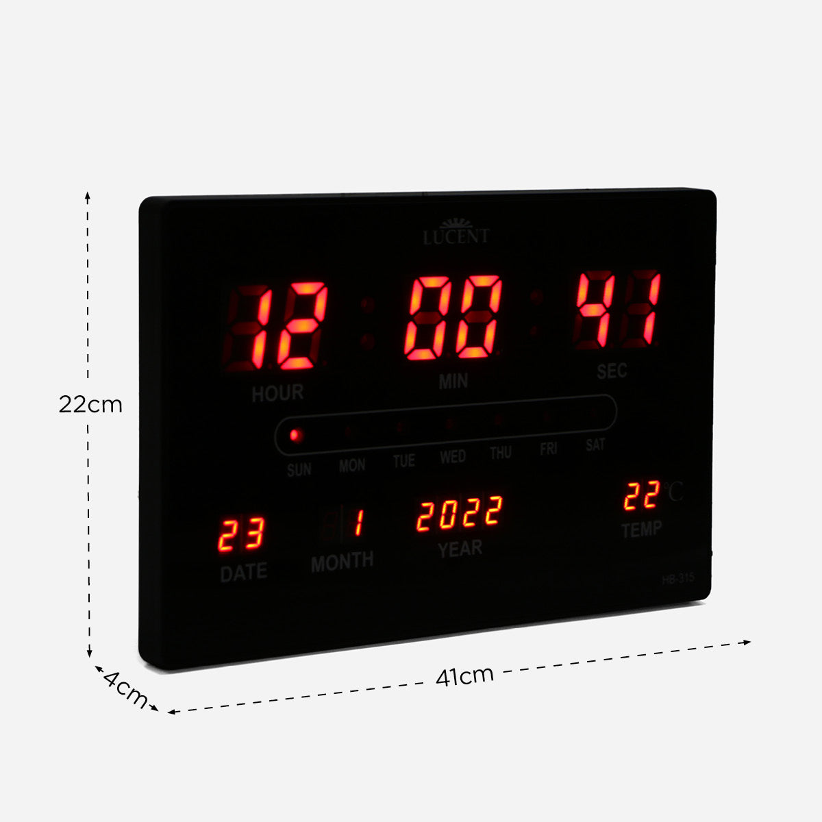 Lucent LED Wall Clock HB315AU18Ê- Black Frame, Red LED