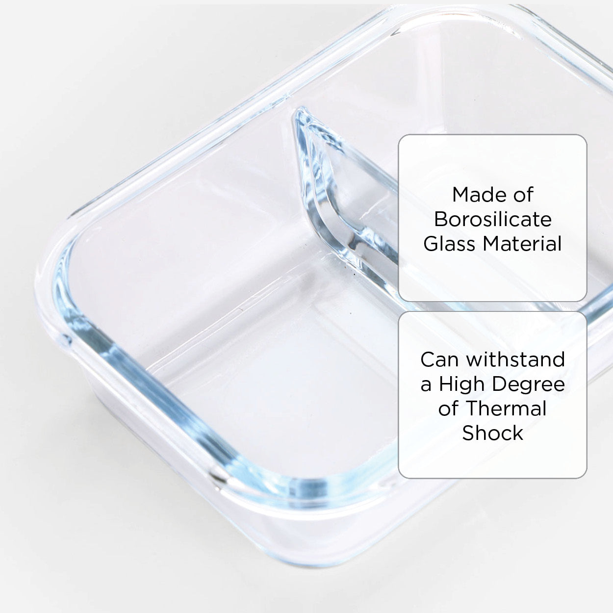 Masflex Rectangular Glass Food Container With Divider - 640 ml
