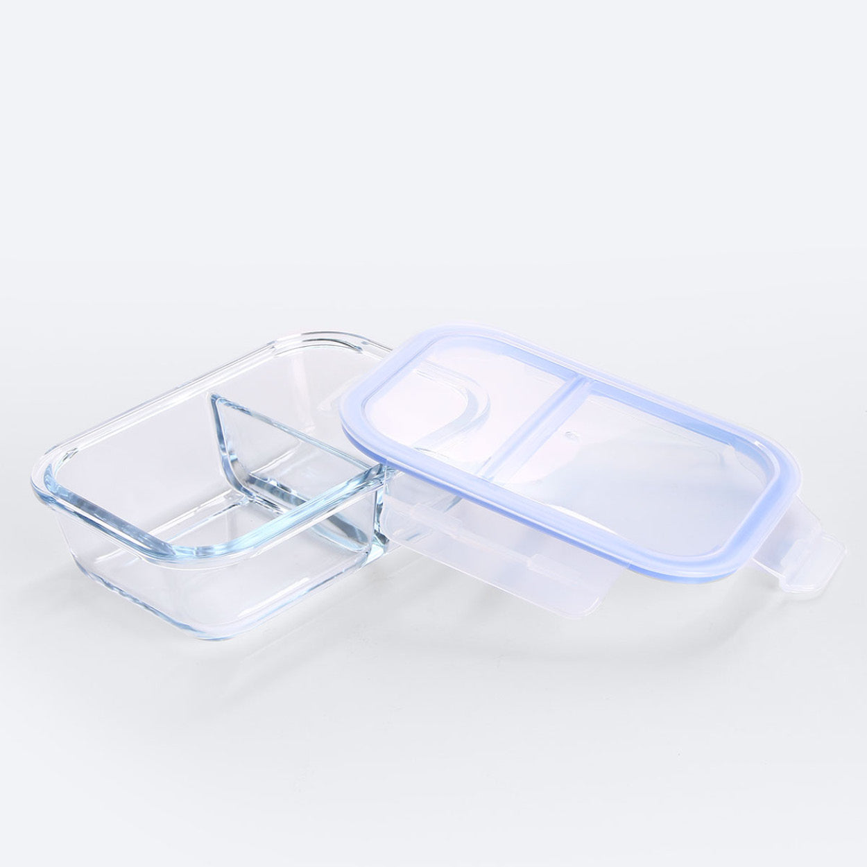 Masflex Rectangular Glass Food Container With Divider - 640 ml