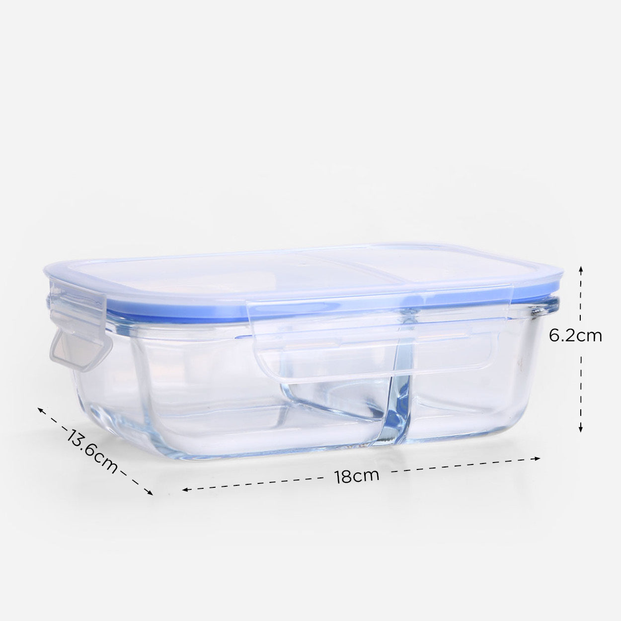 Masflex Rectangular Glass Food Container With Divider - 640 ml