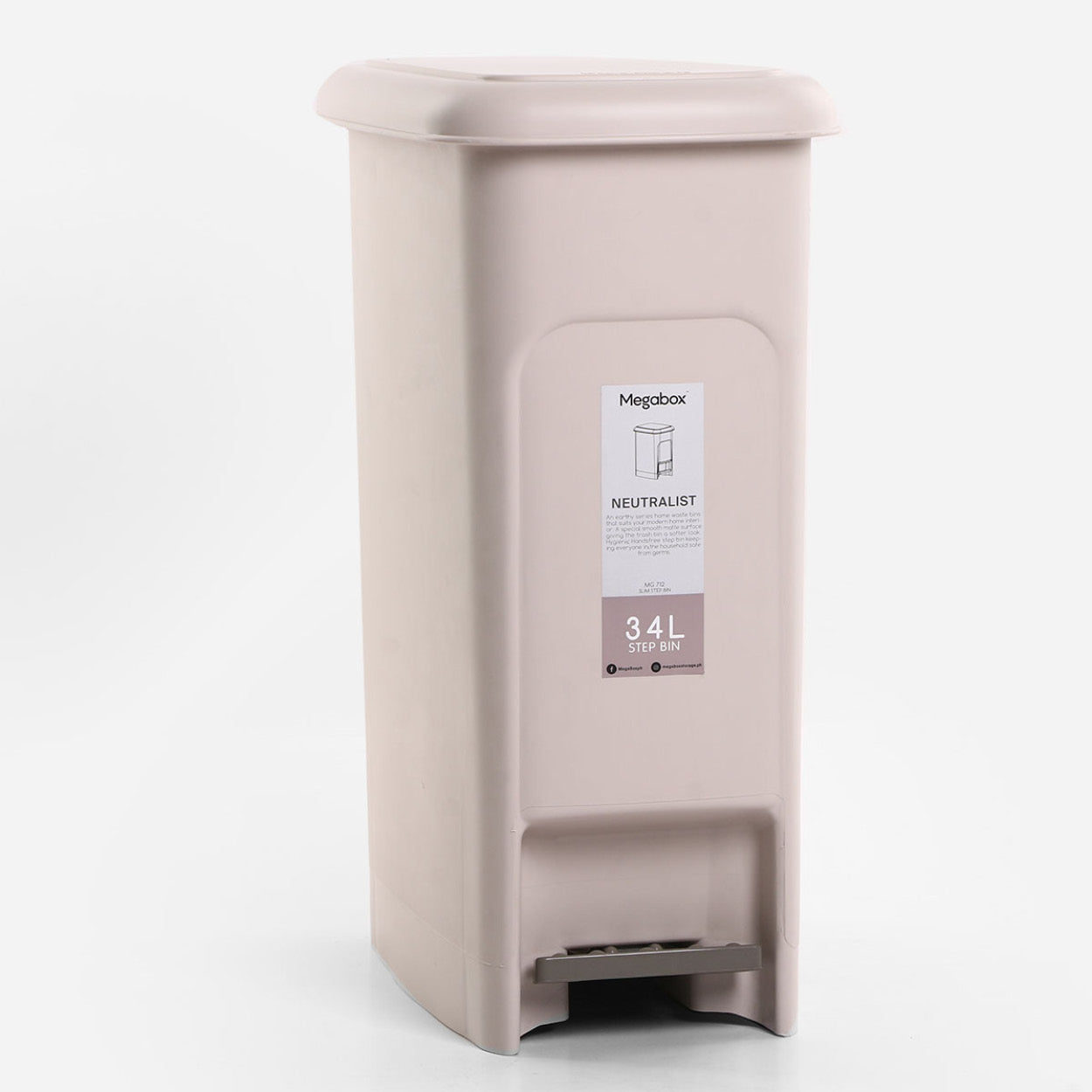 Megabox Neutralist Slim Step Bin MG-712 (Beige) - 34L