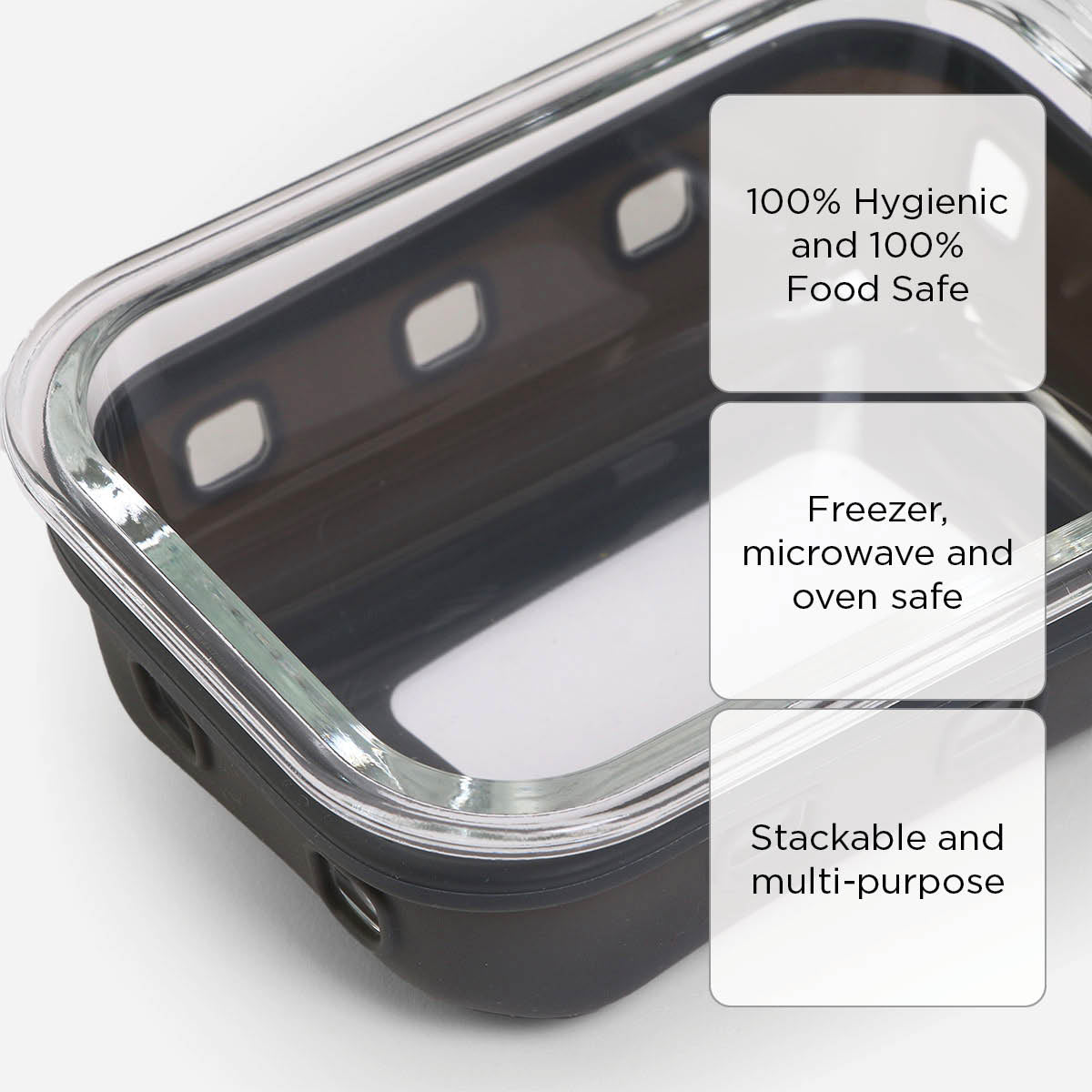 Masflex Rectangular Glass Food Container With Silicone - 370ml