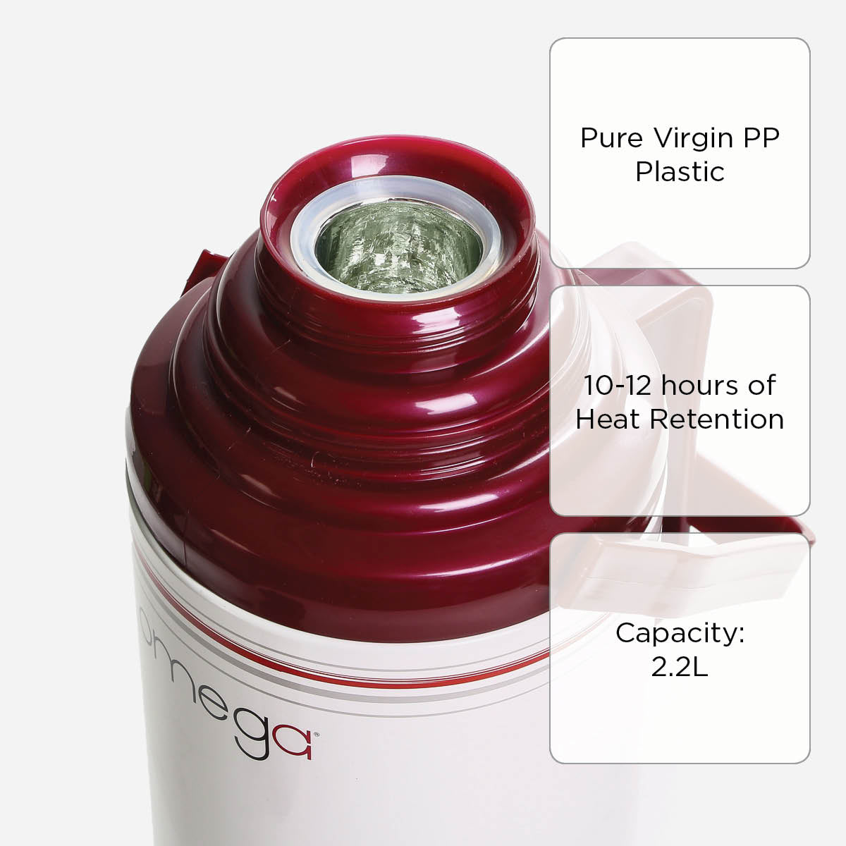 Omega Redwald Metal Vacuum Flask (Red)- 2.2L