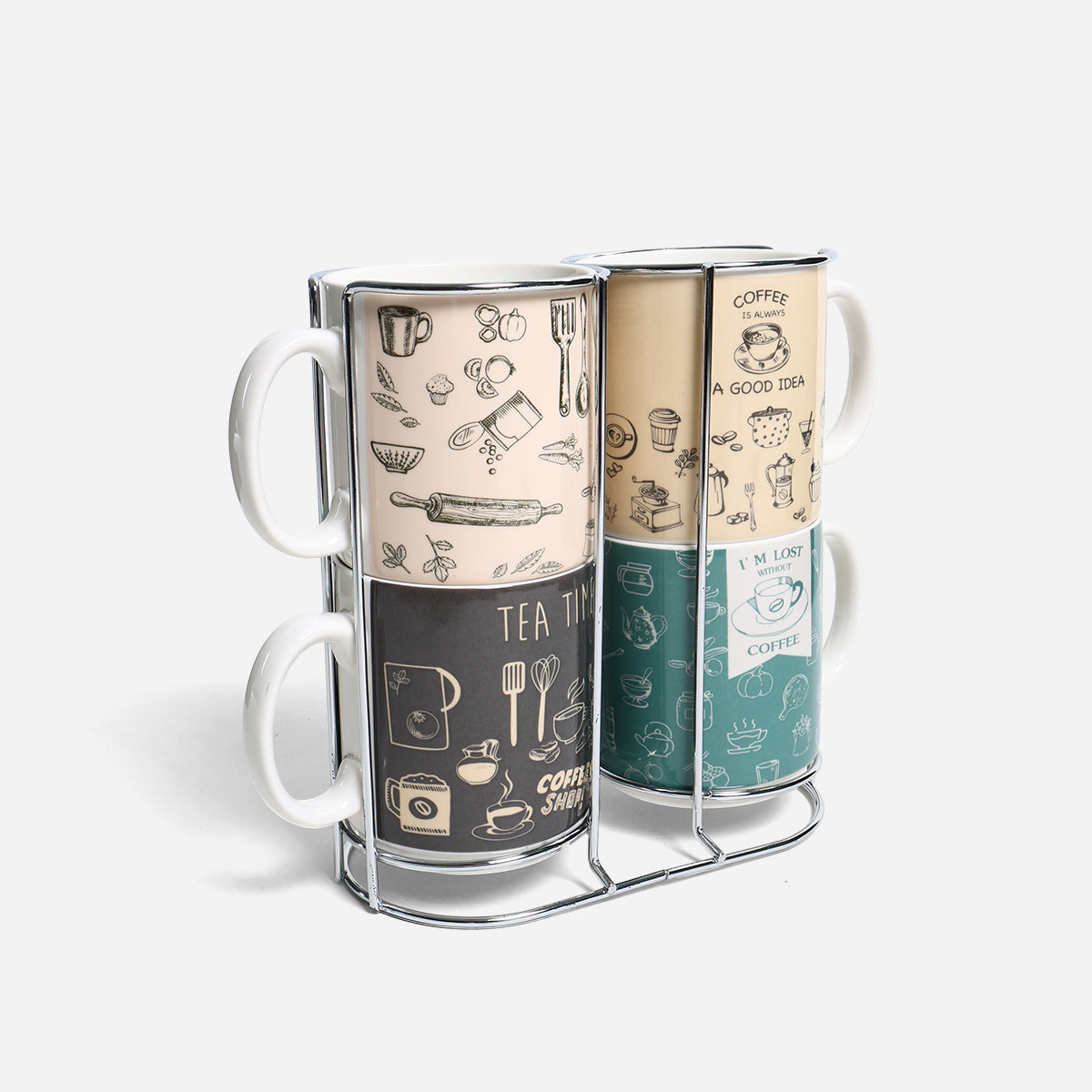 Masflex Set of 4 Newbone Mug with Rack - Vintage
