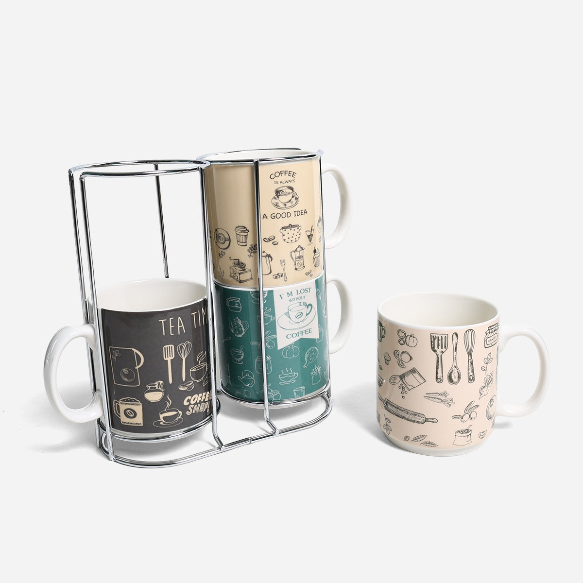Masflex Set of 4 Newbone Mug with Rack - Vintage